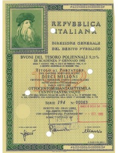 BTP POLIENNALI SERIE 194 LIRE 10 MILIONI ROMA 1987