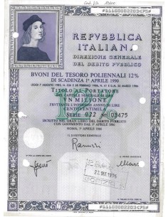 BTP POLIENNALI SERIE 022 LIRE 1 MILIONE ROMA 1986