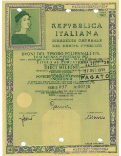 BTP POLIENNALI SERIE 037 LIRE 10 MILIONi ROMA 1988