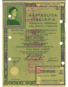 BTP POLIENNALI SERIE 0024 LIRE 10 MILIONI ROMA 1990