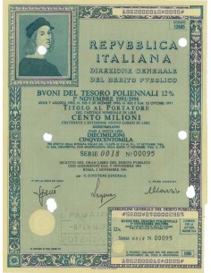 BTP POLIENNALI SERIE 0018 LIRE 100 MILIONI ROMA 1991