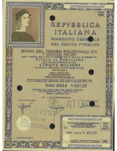 BTP POLIENNALI SERIE 0004 LIRE 5 MILIONI ROMA 1992