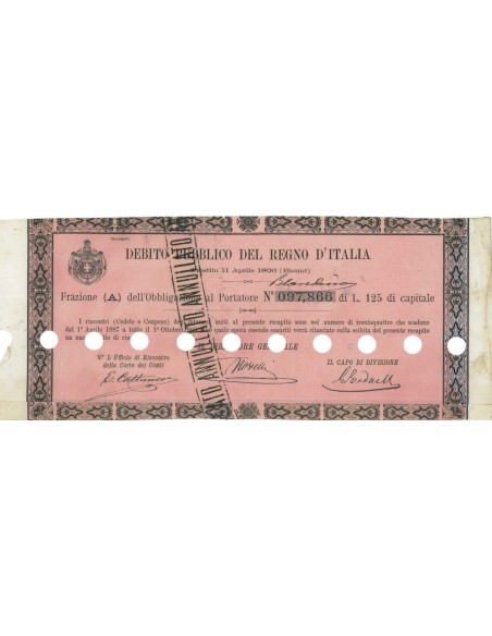 FRAZIONE DI UNA OBBLIGAZIONE - D. PUBBLICO REGNO D'ITALIA 1866