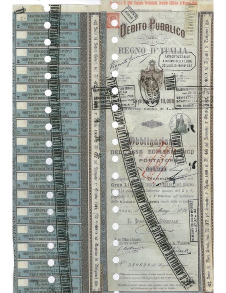 1 OBBLIGAZIONE ASSE ECCLESIASTICO D. P. REGNO D'ITALIA L. 10000 1881