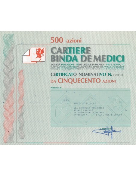 CARTIERE BINDA DE MEDICI 500 AZIONI - MILANO 1987