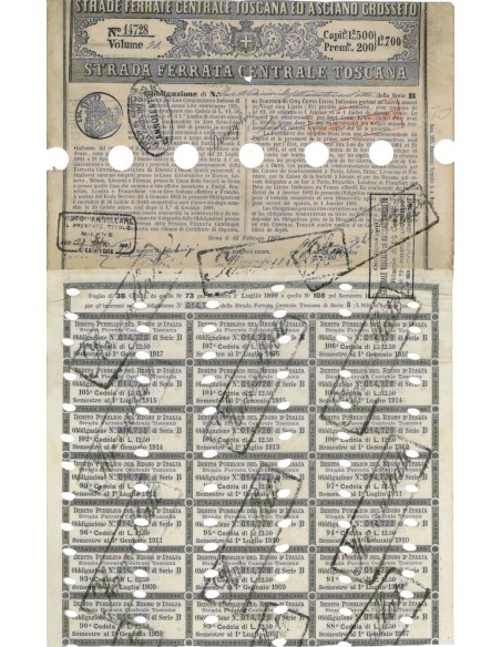 STRADA FERRATA CENTRALE TOSCANA - 1 OBBLIG. SERIE B SIENA 1863