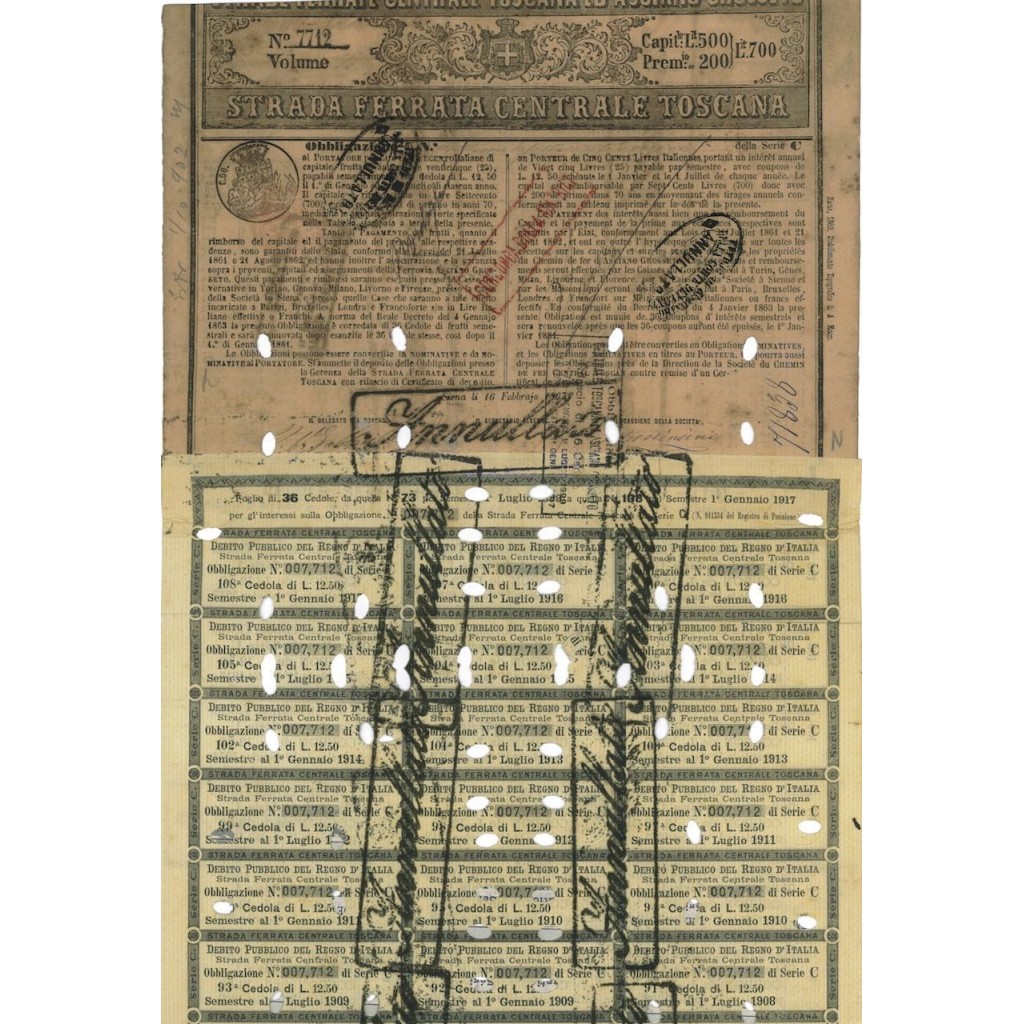 STRADA FERRATA CENTRALE TOSCANA - 1 OBBLIG. SERIE C SIENA 1863