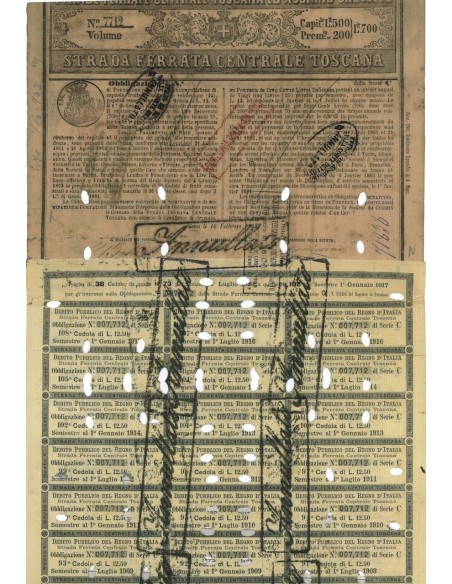 STRADA FERRATA CENTRALE TOSCANA - 1 OBBLIG. SERIE C SIENA 1863