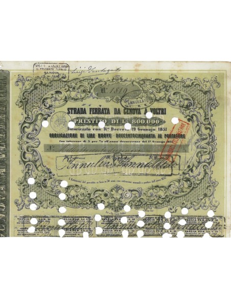 STRADA FERRATA DA GENOVA A VOLTRI - 1 OBBLIG. 1857