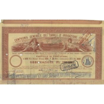 COMP. GEN. DEI CANALI ITALIANI D'IRRIGAZIONE ITALIANI - 1 OBB. TORINO 1892