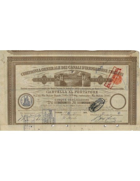 COMP. GEN. DEI CANALI ITALIANI D'IRRIGAZIONE ITALIANI - 5 OBB. TORINO 1871