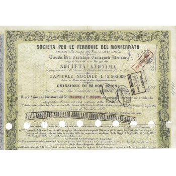 SOC. PER LE FERROVIE DEL MONFERRATO - 10 AZIONI TORINO 1872