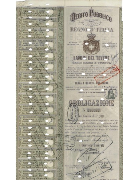 REGNO D'ITALIA - LAVORI NEL TEVERE 1 OBBLIGAZIONE ROMA 1895