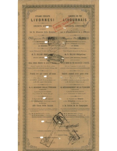STRADE FERRATE LIVORNESI SOC. AN. - 1 OBBL. FIRENZE 1860