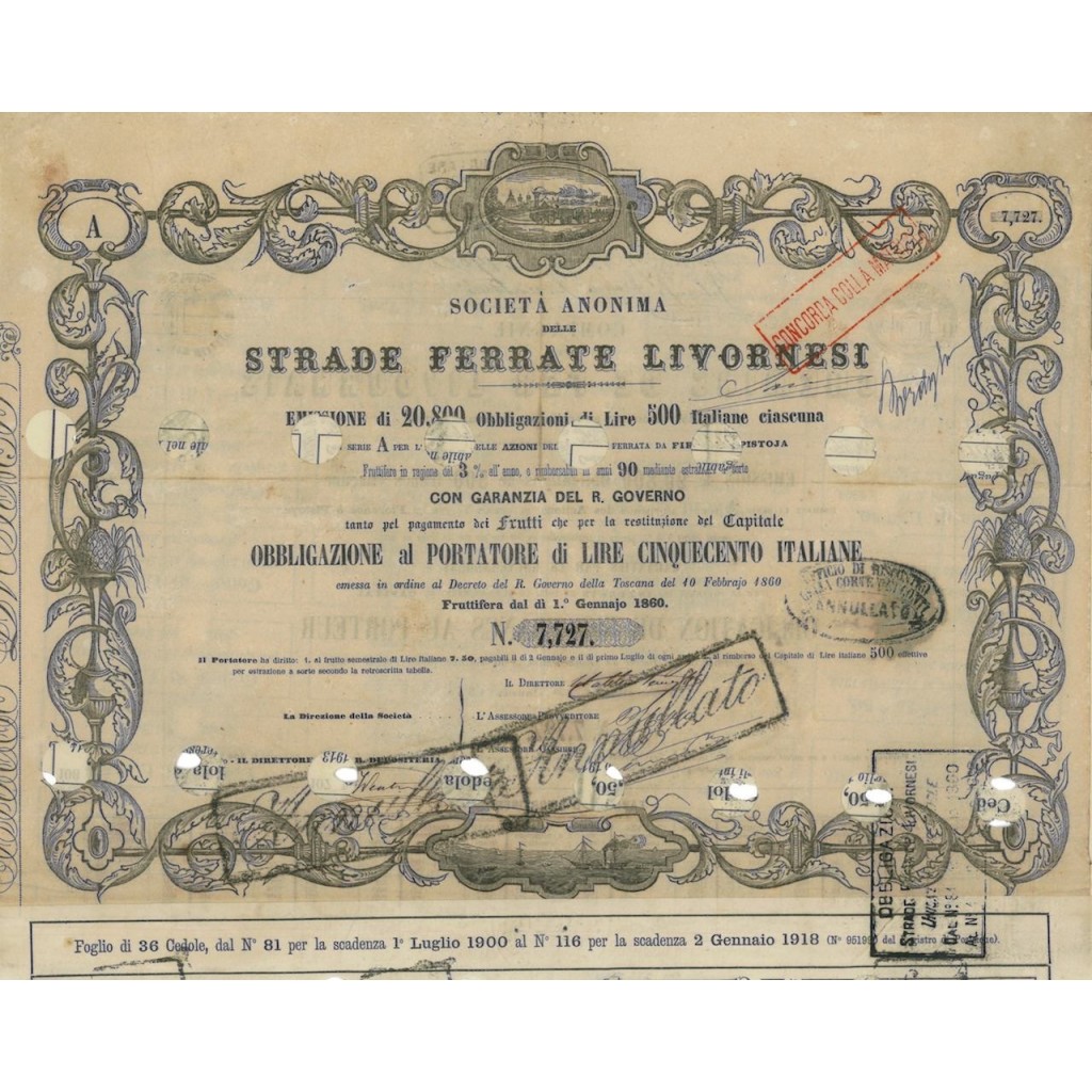 STRADE FERRATE LIVORNESI SOC. AN. - 1 OBBL. 1860