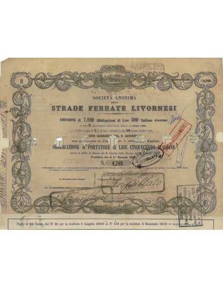 STRADE FERRATE LIVORNESI SOC. AN. - 1 OBBL. SERIE B - 1860