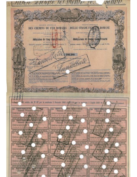 SOC. GEN. DELLE STRADE FERRATE ROMANE - 1 OBBLIG. - 1861