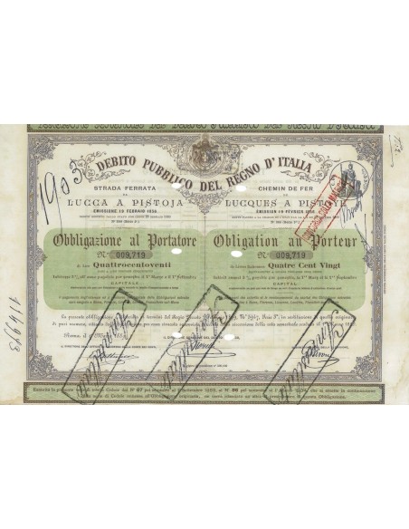 STRADA FERRATA DA LUCCA A PISTOIA - 1 OBBLIGAZIONE ROMA 1889