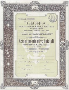 GEOFILIA SOC. ANON. AGRICOLA INDUSTRIALE CERTIFICATO PER 1 AZIONE FIRENZE