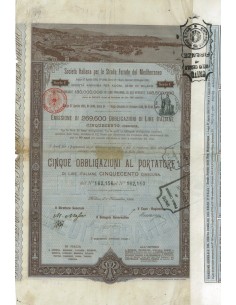 SOC.ITALIANA STRADE FERRATE DEL MEDITERRANEO 5 OBBLIG. MILANO 1888