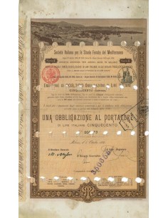SOC.ITALIANA STRADE FERRATE DEL MEDITERRANEO 1 OBBLIG. MILANO 1889