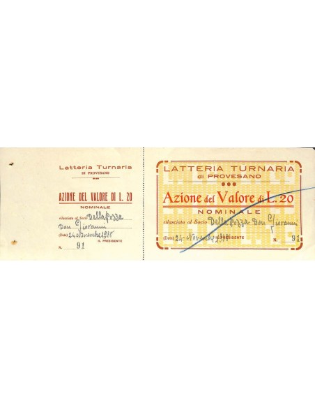 LATTERIA TURNARIA - 1 AZIONE PROVESANO 1938