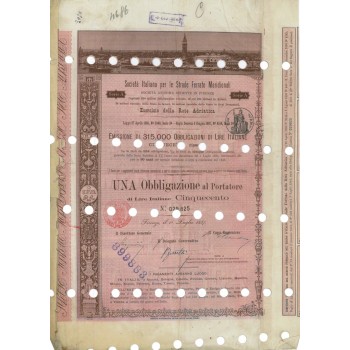 SOC.ITALIANA STRADE FERRATE DEL MERIDIONALI 1 OBBLIG. FIRENZE 1887