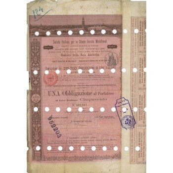 SOC. ITALIANA STRADE FERRATE DEL MERIDIONALI 1 OBBLIG. FIRENZE 1888