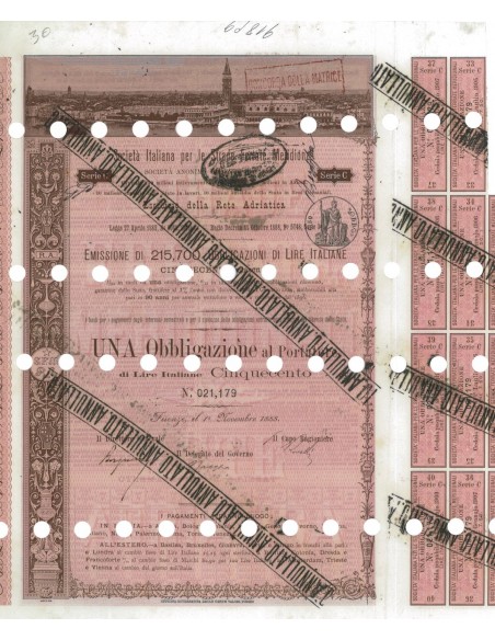 SOC. ITALIANA STRADE FERRATE DEL MERIDIONALI 1 OBBLIG. FIRENZE 1888