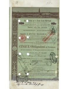 SOC. ITALIANA STRADE FERRATE DEL MERIDIONALI 5 OBBLIG. FIRENZE 1888