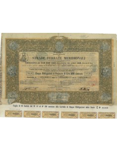 SOC. ITALIANA STRADE FERRATE DEL MERIDIONALI 5 OBBLIG. FIRENZE 1866