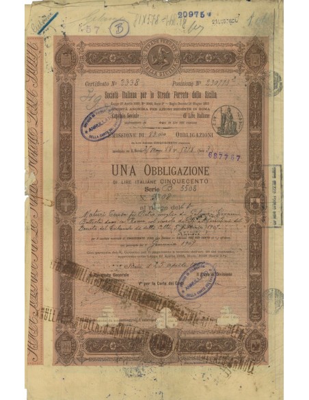 SOC. ITA. STRADE FERRATE DELLA SICLIA - 1 OBBLIG. ROMA 1907