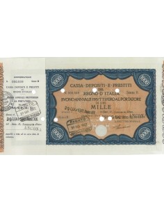 CASSA DEPOSITI E PRESTITI BUONO LIRE 1000 SERIE B - ANCONA 1941