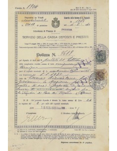 POLIZZA SERVIZIO CASSA DEI D. E PRESTITI - TITOLO LITTORIO 1930