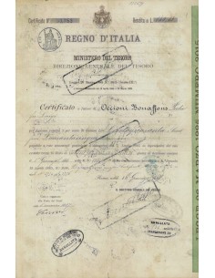 CERTIFICATO NOMINATIVO - REGNO D'ITALIA ROMA 1887