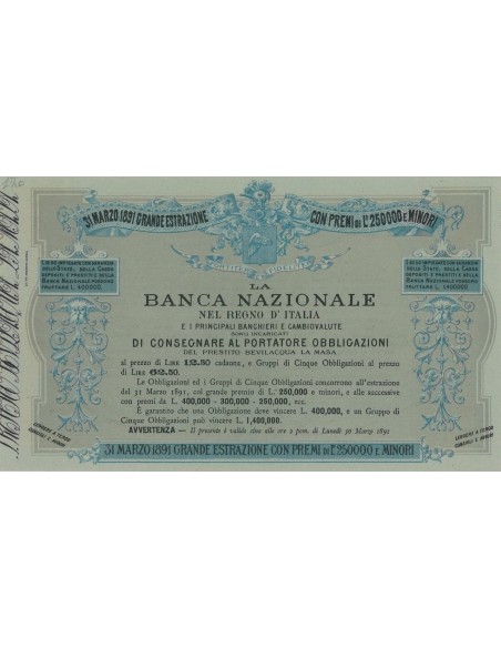 VOLANTINO ESTRAZIONE OBBLIGAZIONI 31 MARZO 1891 - REGNO D'ITALIA