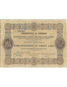 1 OBBLIG.DI 20 LIRE CASSA NAZ. DANTE ALIGHIERI" - ROMA 1905"