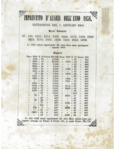 VOLANTINO IMPRESTITO D'AUSTRIA - NAPOLI 1858
