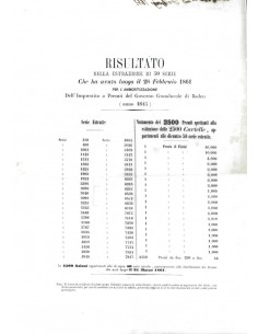 VOLANTINO RISULTATO ESTRAZIONE I. A PREMII GOVERNO G. DI BADEN 1861