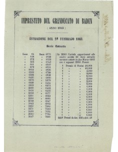VOLANTINO ESTRAZIONE I. A PREMII GRANDUCATO DI BADEN 1845