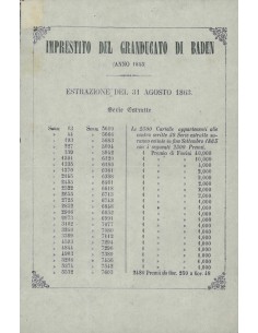 VOLANTINO ESTRAZIONE I. A PREMII GRANDUCATO DI BADEN 1845