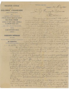 LETTERA MANOSCRITTA SOC. CIVILE COLOMBO FINANZIERE - GENOVA 1862