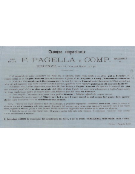 AVVISO DITTA F. PAGELLA PAGAMENTO VAGLIA