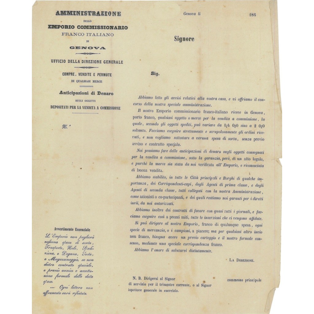 LETTERA AMM. EMPORIO COMM. FRANCO ITALIANO