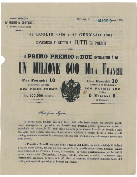 PRESTITO RUSSO E VOLANTINO ESTRAZIONI ANNO 1866 E 1867