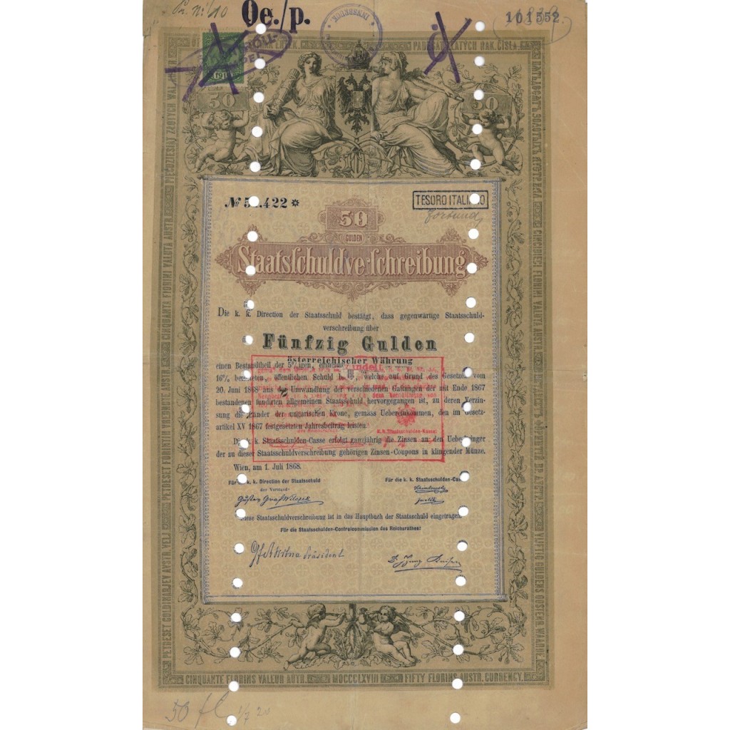 STAATSSCHULDVERSCHREIBUNG 50 GULDEN - WIEN 1868