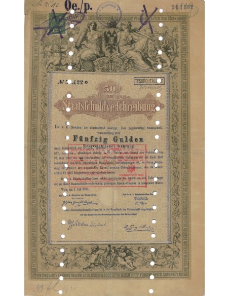 STAATSSCHULDVERSCHREIBUNG 50 GULDEN - WIEN 1868