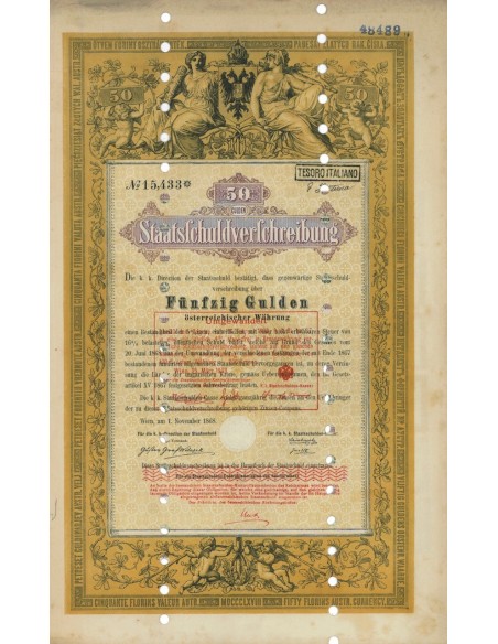 STAATSSCHULDVERSCHREIBUNG 50 GULDEN - WIEN 1868