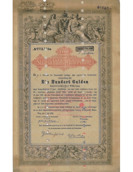 STAATSSCHULDVERSCHREIBUNG 100 GULDEN - WIEN 1868
