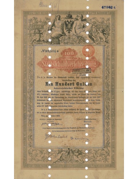 STAATSSCHULDVERSCHREIBUNG 100 GULDEN - WIEN 1868